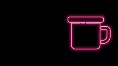 Parlayan neon hattı Kamp yapan metal sabıka simgesi siyah arka planda izole edildi. 4K Video hareketli grafik canlandırması