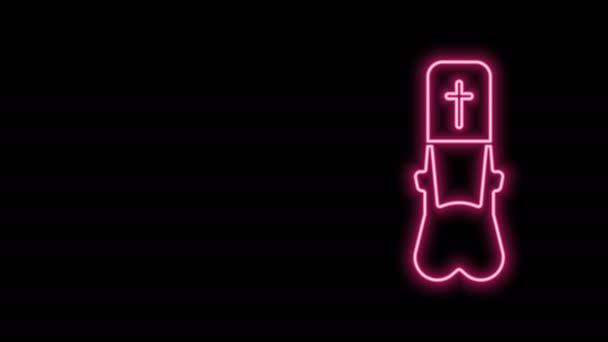 Gloeiende neon lijn Priester icoon geïsoleerd op zwarte achtergrond. 4K Video motion grafische animatie — Stockvideo