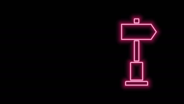 Ragyogó neon vonal Közúti közlekedési tábla. Jelzőtábla ikon elszigetelt fekete háttérrel. Mutató szimbólum. Utcai információs tábla. Irányjelző tábla. 4K Videó mozgás grafikus animáció — Stock videók