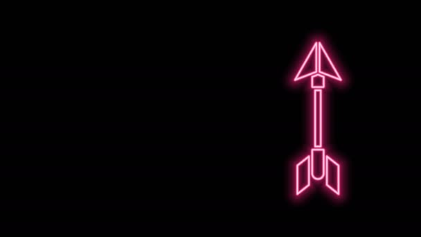 Zářící neonová čára Ikona šipky Hipster izolované na černém pozadí. Grafická animace pohybu videa 4K