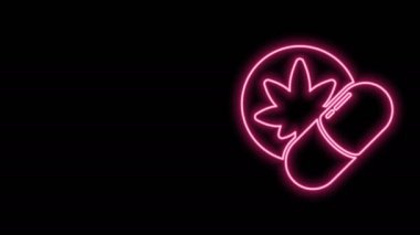 Parlayan neon hattı bitkisel ecstasy hapları siyah arkaplanda izole edilmiş. 4K Video hareketli grafik canlandırması