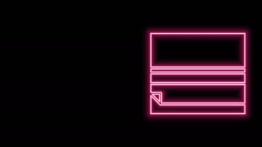 Parlayan neon çizgisi yuvarlanan kağıt simgesi siyah arkaplanda izole edildi. 4K Video hareketli grafik canlandırması