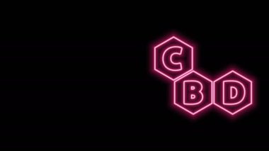 Parlayan neon hattı Kenevir molekül ikonu siyah arkaplanda izole edildi. Cannabidiol moleküler yapıları, THC ve CBD formülü. Marihuana işareti. 4K Video hareketli grafik canlandırması