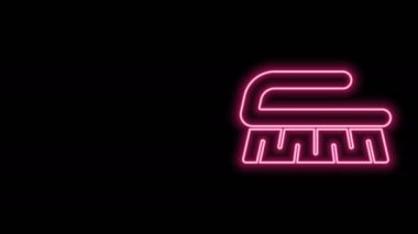 Temizlik simgesi için parlayan neon hattı fırçası siyah arkaplanda izole edildi. Temizlik hizmeti konsepti. 4K Video hareketli grafik canlandırması