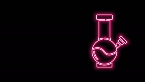 Glödande neon line Glas bong för rökning marijuana eller cannabis ikon isolerad på svart bakgrund. 4K Video motion grafisk animation — Stockvideo