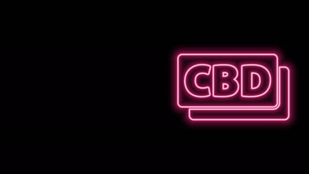 Glödande neon linje Cannabis molekyl ikon isolerad på svart bakgrund. Cannabidiol molekylära strukturer, THC och CBD formel. Marijuana-tecknet. 4K Video motion grafisk animation — Stockvideo
