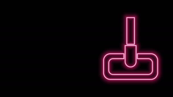 Világító neon vonal Mop ikon elszigetelt fekete háttérrel. Takarítási szolgáltatás koncepció. 4K Videó mozgás grafikus animáció — Stock videók