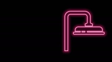 Parlayan neon hattı. Siyah zemin üzerinde su damlaları akan ikon olan duş başlığı izole edilmiş. 4K Video hareketli grafik canlandırması