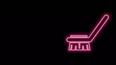 Temizlik simgesi için parlayan neon hattı fırçası siyah arkaplanda izole edildi. Temizlik hizmeti konsepti. 4K Video hareketli grafik canlandırması