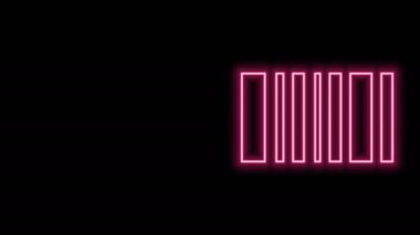 Parlayan neon çizgi barkod simgesi siyah arkaplanda izole edildi. 4K Video hareketli grafik canlandırması