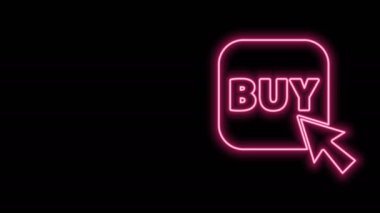 Parlayan neon hattı satın alma simgesi siyah arkaplanda izole edildi. 4K Video hareketli grafik canlandırması