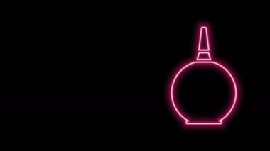 Parlayan neon hattı Enema simgesi siyah arkaplanda izole edildi. Plastik uçlu bir düşman. Tıbbi armut. 4K Video hareketli grafik canlandırması