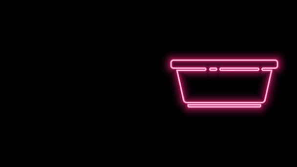 Glödande neon linje Plast bassäng ikon isolerad på svart bakgrund. Skål med vatten. Tvättkläder, städutrustning. 4K Video motion grafisk animation — Stockvideo