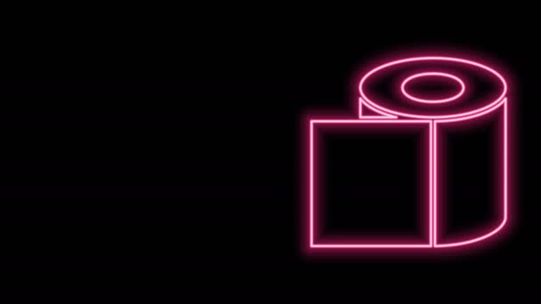 Ragyogó neon vonal WC papír tekercs ikon elszigetelt fekete háttérrel. 4K Videó mozgás grafikus animáció — Stock videók