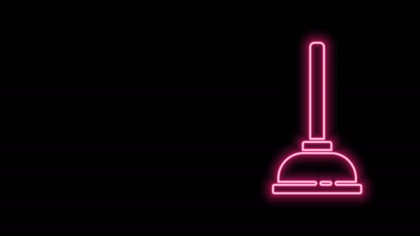 Ligne lumineuse néon piston en caoutchouc avec poignée en bois pour icône de nettoyage de tuyau isolé sur fond noir. Pistolet de toilette. Animation graphique de mouvement vidéo 4K — Video