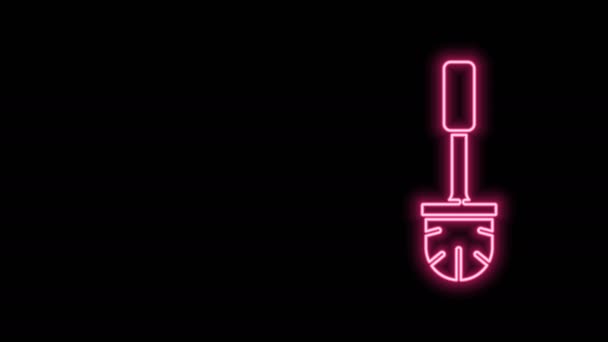 Gloeiende neon lijn toiletborstel pictogram geïsoleerd op zwarte achtergrond. 4K Video motion grafische animatie — Stockvideo