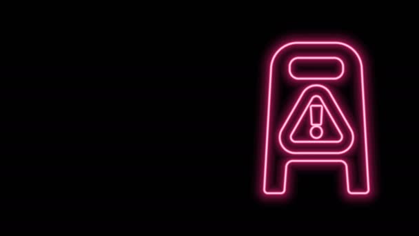 Leuchtende Neon-Linie Nasser Boden und Reinigung im Gange Symbol isoliert auf schwarzem Hintergrund. Reinigungsdienstkonzept. 4K Video Motion Grafik Animation — Stockvideo