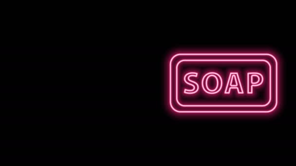Leuchtende Neon-Linie Bar der Seife Symbol isoliert auf schwarzem Hintergrund. Seifenbar mit Blasen. 4K Video Motion Grafik Animation — Stockvideo