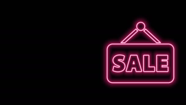 Glowing neon line Hanging sign with text Sale icon isolated on black background. Signboard with text Sale. 4K Video motion graphic animation — Stock Video