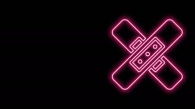 Parlayan neon çizgisi siyah arkaplanda izole edilmiş bandaj alçı ikonu. Tıbbi alçı, yapıştırıcı bandaj, esnek kumaş bandajı. 4K Video hareketli grafik canlandırması
