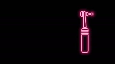 Parlak neon çizgili matkap simgesi siyah arkaplanda izole edildi. Delme ve öğütme aletleri için el işi. Tıbbi alet. 4K Video hareketli grafik canlandırması
