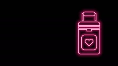 İnsan organları taşıma ikonu için parlak neon hattı soğutucu kutusu siyah arkaplanda izole edildi. Organ nakli konsepti. Organ konteynırı. 4K Video hareketli grafik canlandırması