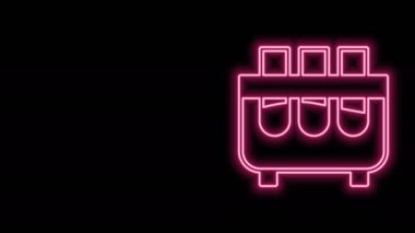 Parlayan neon hattı test tüpü ve kimyasal test ikonu siyah arkaplanda izole edildi. Laboratuvar cam levhası. 4K Video hareketli grafik canlandırması