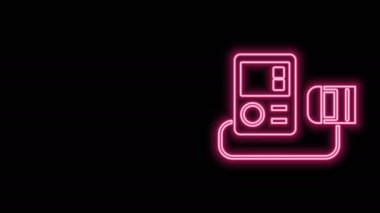 Parlayan neon hattı tansiyon ikonu siyah arkaplanda izole edildi. 4K Video hareketli grafik canlandırması