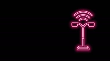 Parlayan neon hattı Akıllı sokak lambası simgesi siyah arkaplanda izole edildi. İnternet kavramının kablosuz bağlantısı. 4K Video hareketli grafik canlandırması