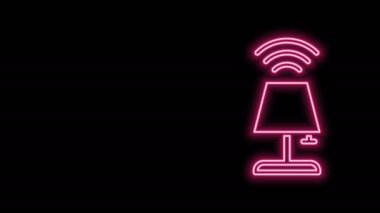 Parlayan neon hattı Akıllı masa lambası ikonu siyah arkaplanda izole edildi. İnternet kavramının kablosuz bağlantısı. 4K Video hareketli grafik canlandırması