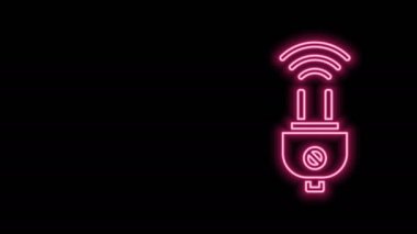 Parlayan neon hattı Akıllı elektrik dolgu sistemi simgesi siyah arkaplanda izole edildi. İnternet kavramının kablosuz bağlantısı. 4K Video hareketli grafik canlandırması