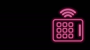 Parlayan neon hattı kablosuz tablet simgesi siyah arkaplanda izole edildi. İnternet kavramının kablosuz bağlantısı. 4K Video hareketli grafik canlandırması