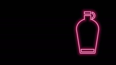 Parlayan neon hattı kantin su şişesi simgesi siyah arka planda izole edildi. Turist matarası ikonu. Kampanyada bir kavanoz su kullanıldı. 4K Video hareketli grafik canlandırması