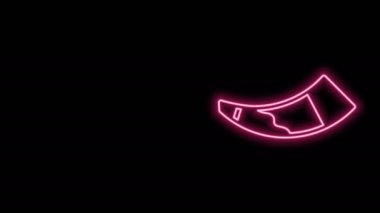 Parlayan neon hattı siyah arka planda izole edilmiş avcı boynuzu simgesi. 4K Video hareketli grafik canlandırması