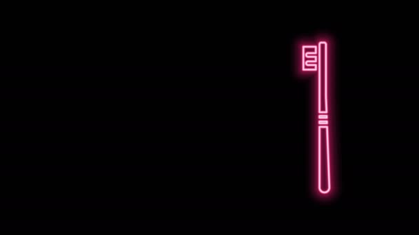 Świecąca neonowa ikona szczoteczki do zębów odizolowana na czarnym tle. 4K Animacja graficzna ruchu wideo — Wideo stockowe