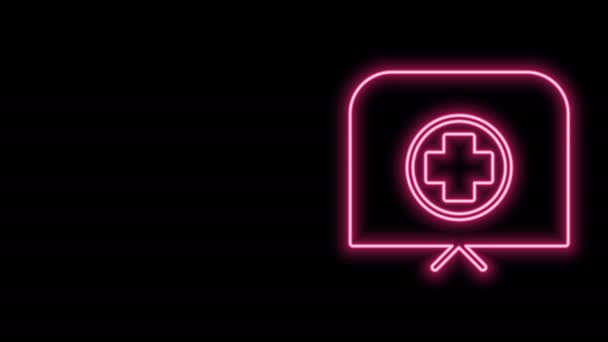 Ragyogó neon vonal Nővér kalap kereszt ikon elszigetelt fekete háttérrel. Orvosi sapka tábla. 4K Videó mozgás grafikus animáció — Stock videók