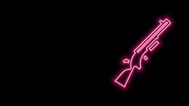 Parlayan neon hattı Shotgun simgesi siyah arkaplanda izole edildi. Avcı silahı. 4K Video hareketli grafik canlandırması — Stok video