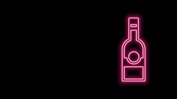 Gloeiende neon lijn Glazen fles wodka pictogram geïsoleerd op zwarte achtergrond. 4K Video motion grafische animatie — Stockvideo