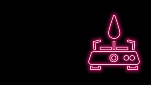Leuchtende Leuchtdioden-Ikone auf schwarzem Hintergrund. Tragbarer Gasbrenner. Wandern, Zeltausrüstung. 4K Video Motion Grafik Animation — Stockvideo