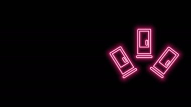 Parlayan neon çizgi kartuş simgesi siyah arkaplanda izole edildi. Av tüfeği av tüfeği fişeği. Tüfek mermisi ikonu. 4K Video hareketli grafik canlandırması