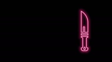 Parlayan neon hattı Hunter bıçak ikonu siyah arka planda izole edildi. Ordu bıçağı. 4K Video hareketli grafik canlandırması