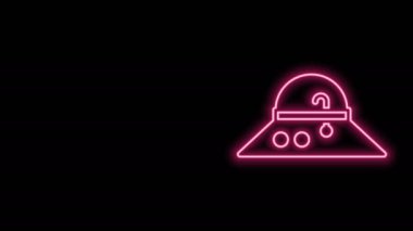 Parlayan neon hattı Balıkçı şapkası simgesi siyah arka planda izole edildi. 4K Video hareketli grafik canlandırması