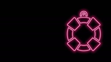 Parlayan neon hattı Lifebuoy simgesi siyah arkaplanda izole edildi. Can simidi sembolü. 4K Video hareketli grafik canlandırması
