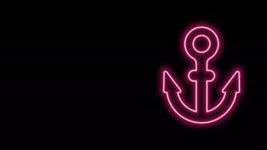 Parlayan neon hattı Anchor simgesi siyah arkaplanda izole edildi. 4K Video hareketli grafik canlandırması