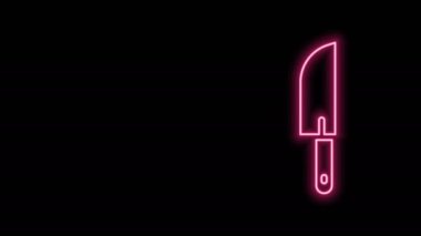 Parlayan neon çizgili bıçak simgesi siyah arkaplanda izole edildi. Çatal bıçak sembolü. 4K Video hareketli grafik canlandırması