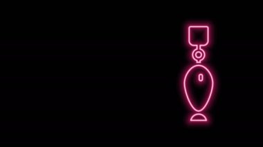 Parlayan neon hattı Balıkçı kaşığı simgesi siyah arkaplanda izole edildi. Balık şeklinde olta yemleri. Balık oltası. 4K Video hareketli grafik canlandırması