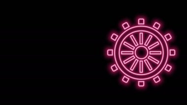 Parlayan neon hattı direksiyon simgesi siyah arkaplanda izole edildi. 4K Video hareketli grafik canlandırması