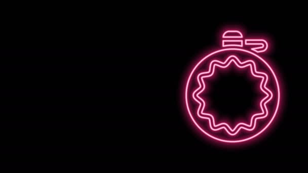 Žhnoucí neonová čára láhev s vodou Canteen ikona izolované na černém pozadí. Ikona turistické láhve. Sklenice s vodou v kampani. Grafická animace pohybu videa 4K — Stock video