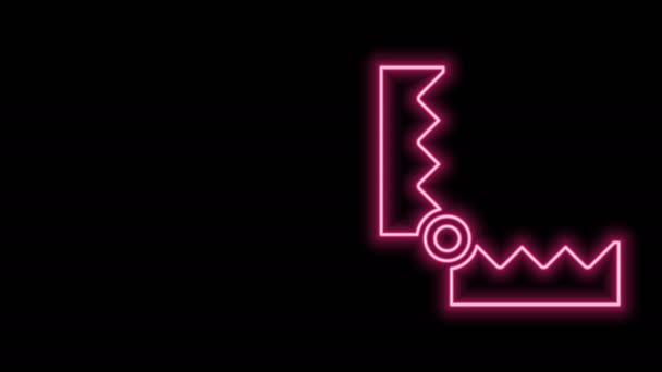 Ragyogó neon vonal Csapda vadászat ikon elszigetelt fekete háttérrel. 4K Videó mozgás grafikus animáció — Stock videók