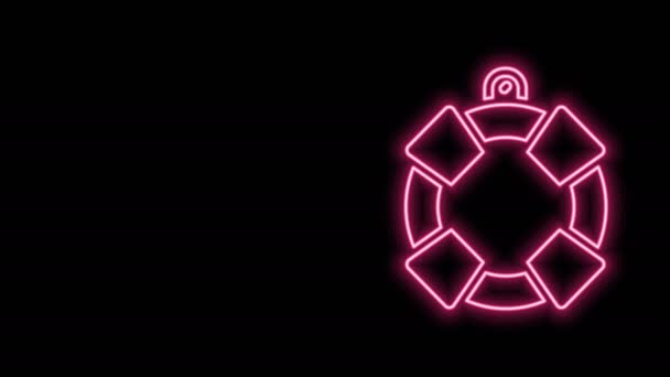 Glödande neon linje Lifebuoy ikon isolerad på svart bakgrund. Livbältessymbol. 4K Video motion grafisk animation — Stockvideo